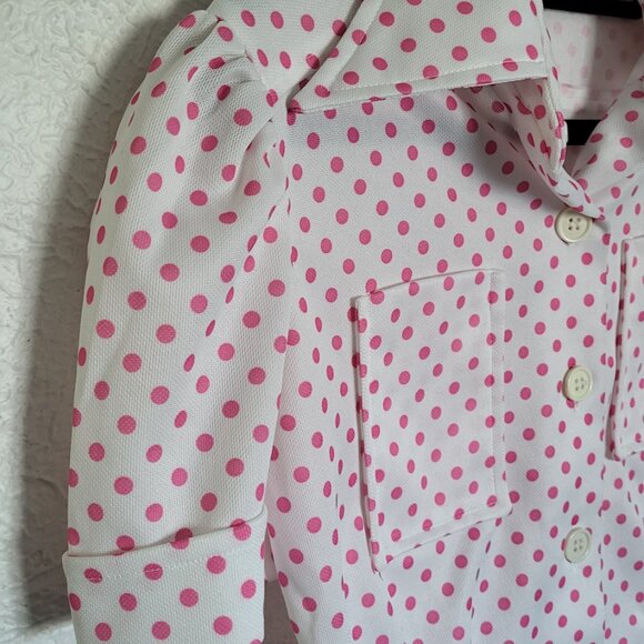 Pink Polka Dot 70s Power Suit w/ Bell Bottoms - Picture 3 of 12
